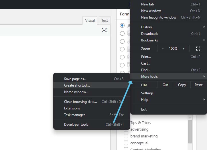 how to create gmail app window shortcut taskbar